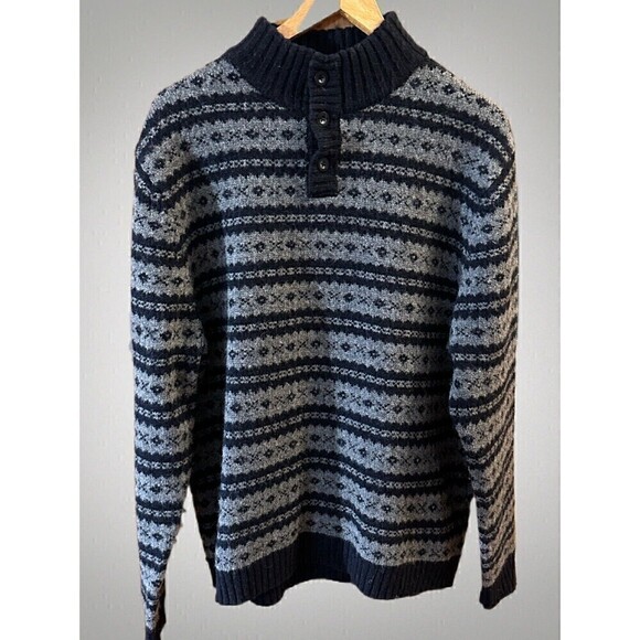 Vintage Eddie Bauer Mens Sweater XL Wool Geometric Pullover Gray Knit  129 - Picture 1 of 4